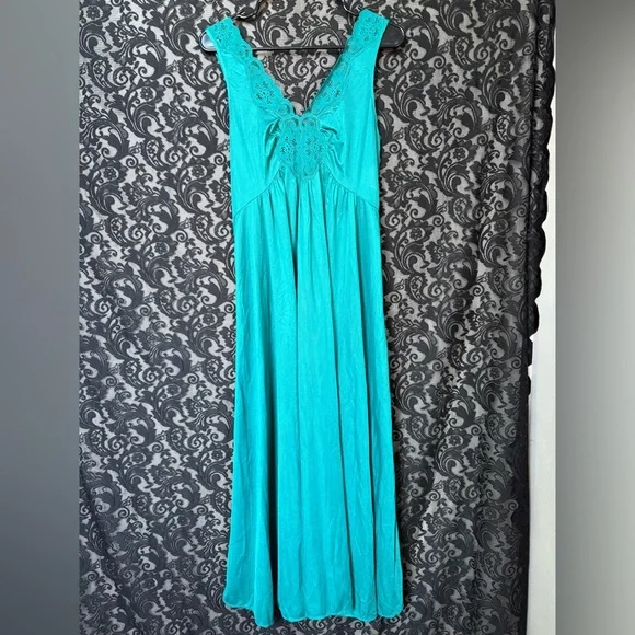 Vintage Intimate Details Turquoise Lace Maxi Slip Dress! - Picture 9 of 11